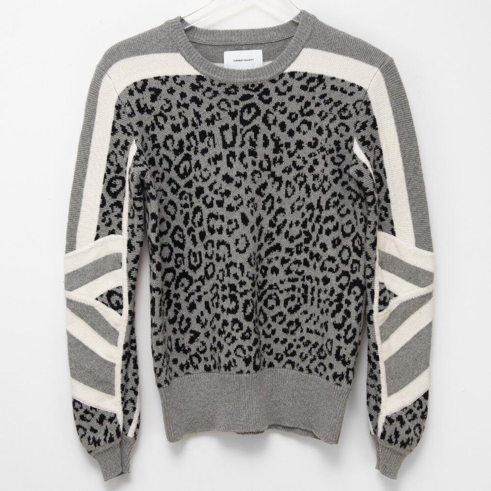 Current/Elliott The Duvall Sweater Animal Leopard Print Cream Grey Size 0 XS - Picture 2 of 6